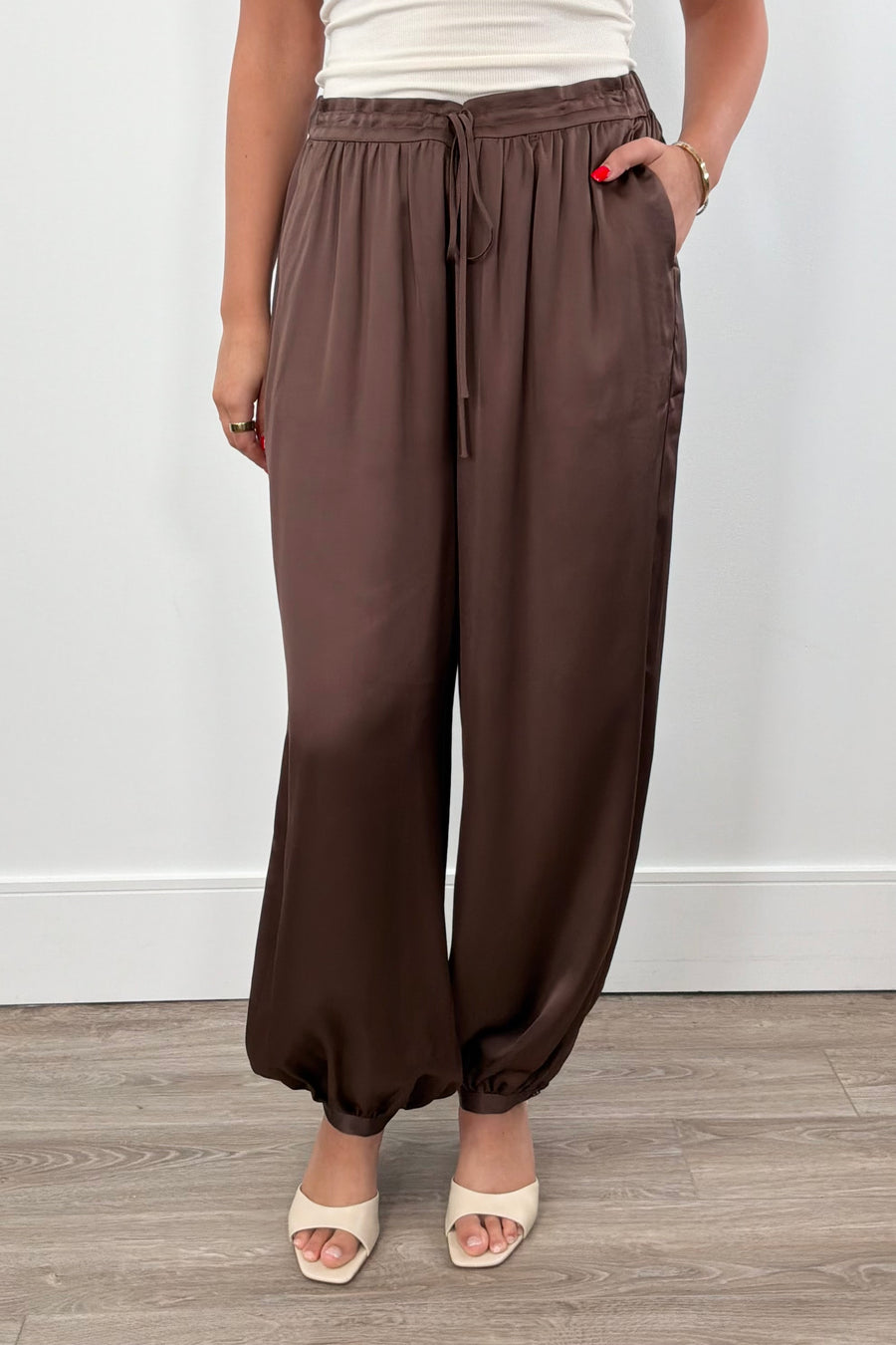 Brown satin balloon pants