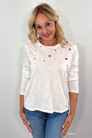 CHRLDR Embroidered Hearts LS Perfect Tee