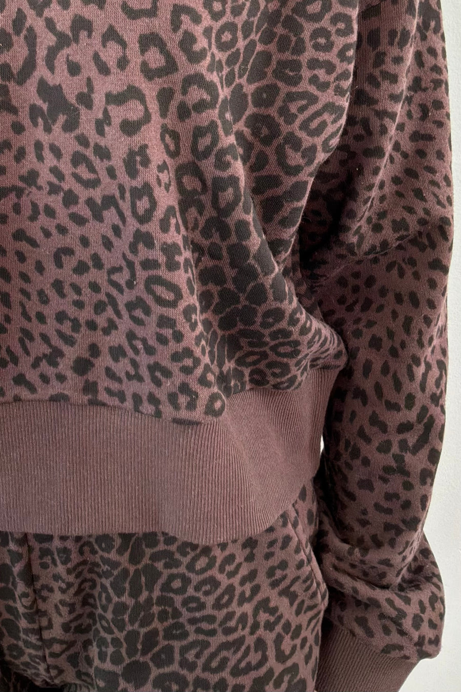 close-up of a leopard print sweatshirt