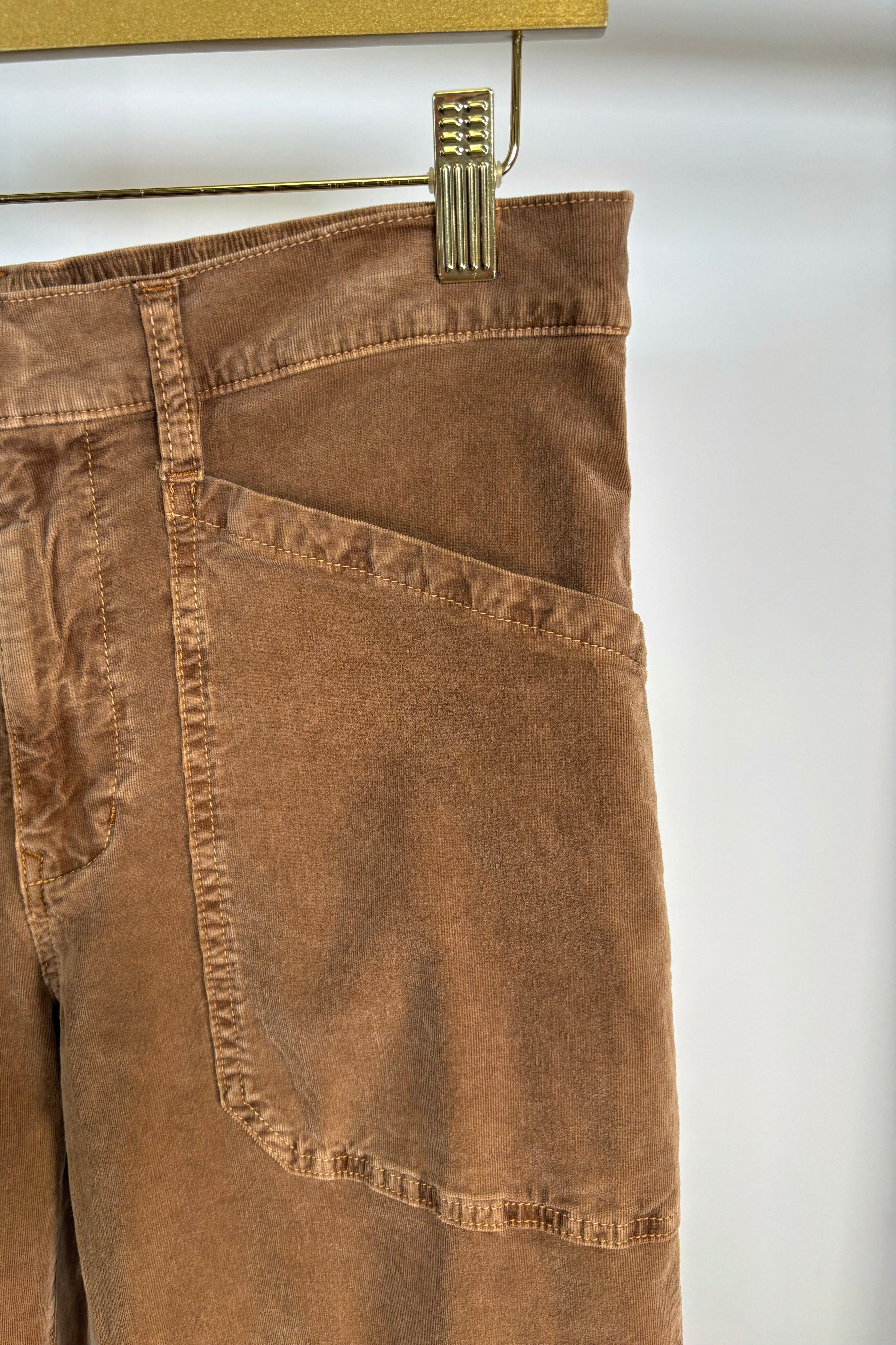 Close up of warm brown corduroy pants
