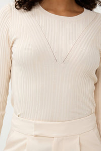 Esqualo V Design Thin Knit Top in Beige - Size XS Available