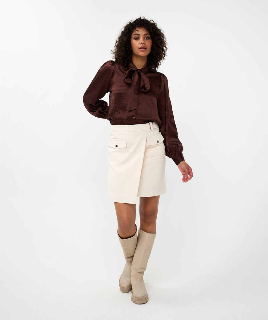 Esqualo Crushed Satin Blouse in Chocolate