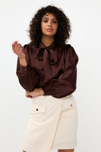 Esqualo Crushed Satin Blouse in Chocolate