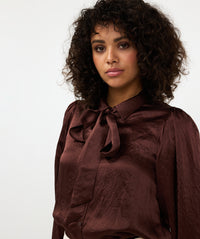 Esqualo Crushed Satin Blouse in Chocolate