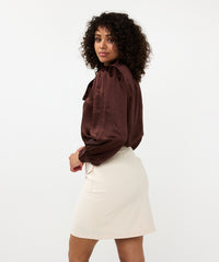 Esqualo Crushed Satin Blouse in Chocolate