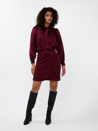 Esqualo Crushed Satin Blouse in Wine Red