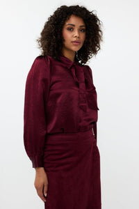 Esqualo Crushed Satin Blouse in Wine Red