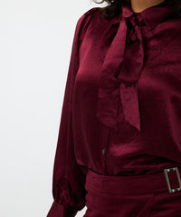 Esqualo Crushed Satin Blouse in Wine Red