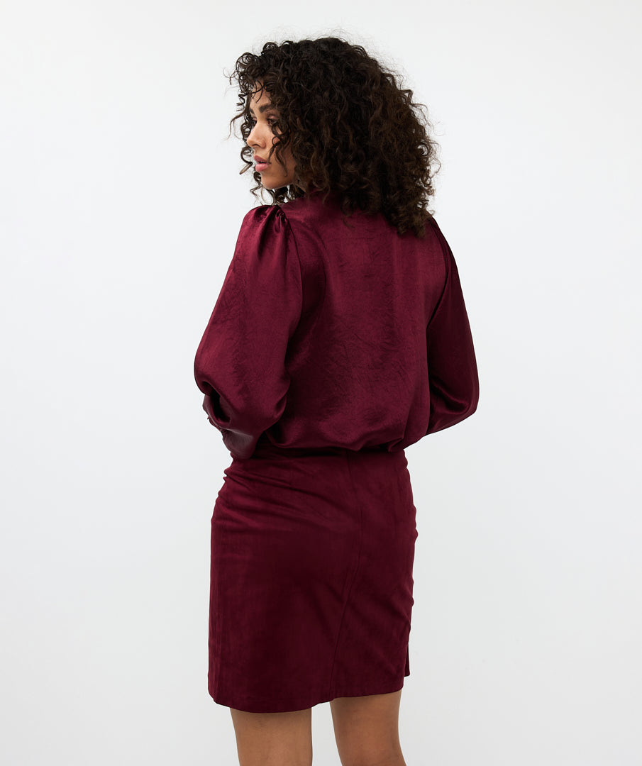 Esqualo Crushed Satin Blouse in Wine Red