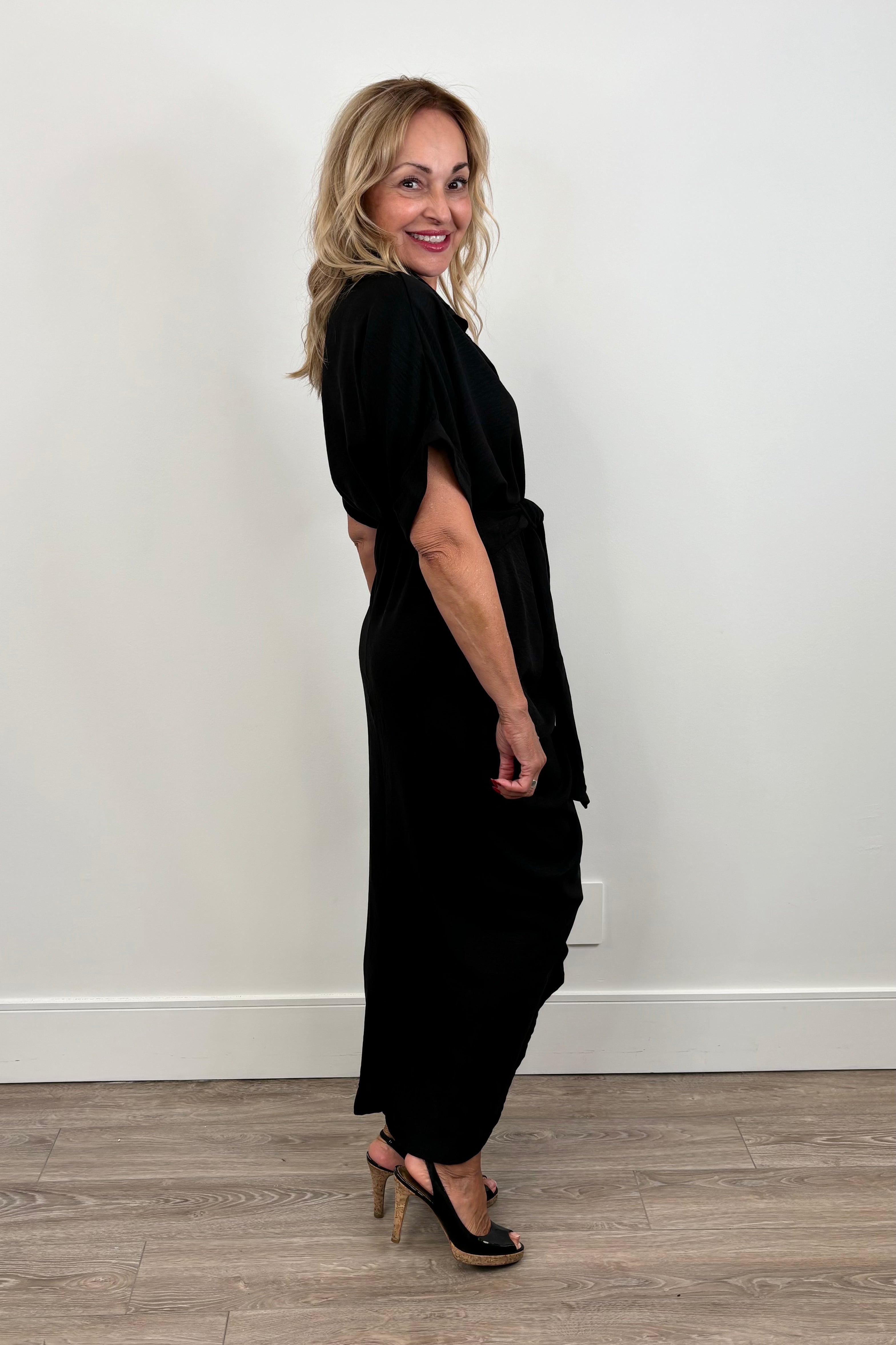 Astrid Tour Front Tie Dress in Black