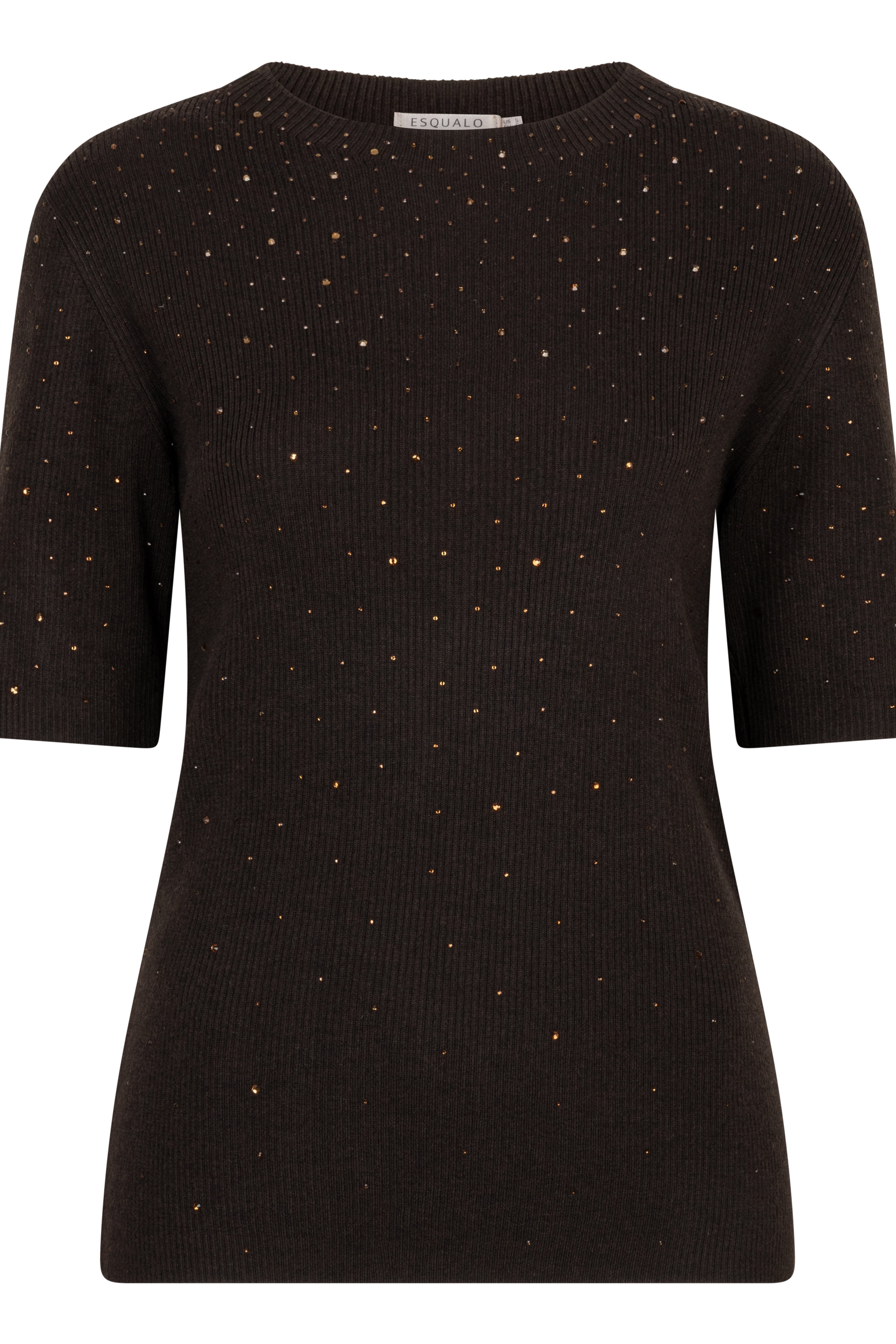 brown sweater top with gold gem stones 