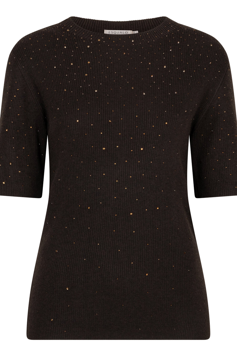 brown sweater top with gold gem stones 
