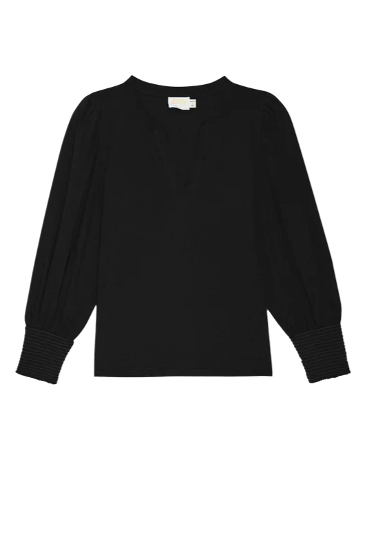 Black long-sleeve top on a white background