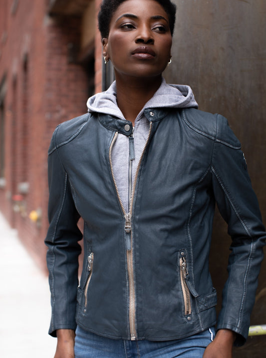Mauritius Finja Leather Jacket in Denim Blue