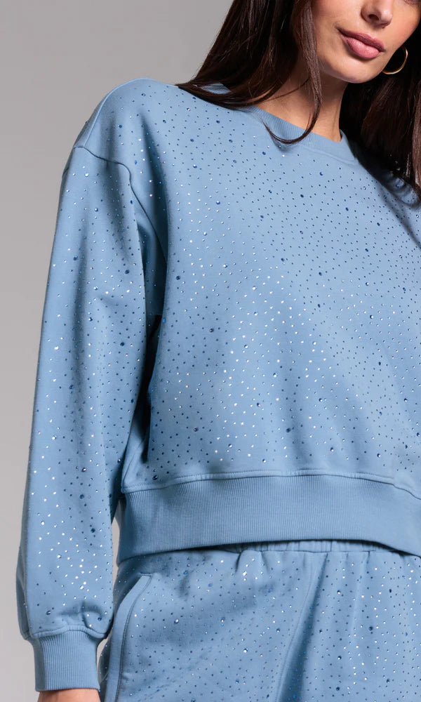 close-up of a cotton crystal embellished sweatshirt