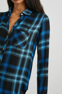 Rails Hunter Plaid Luxe Shirt in Black Aqua Blue