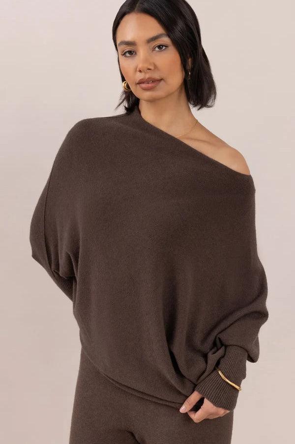 woman wearing brown off the shoulder sweater 