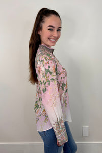 Hale Bob Hanna Silk Floral Blouse in Pink