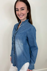 Kerri Rosenthal Molly Ruffle Denim Shirt