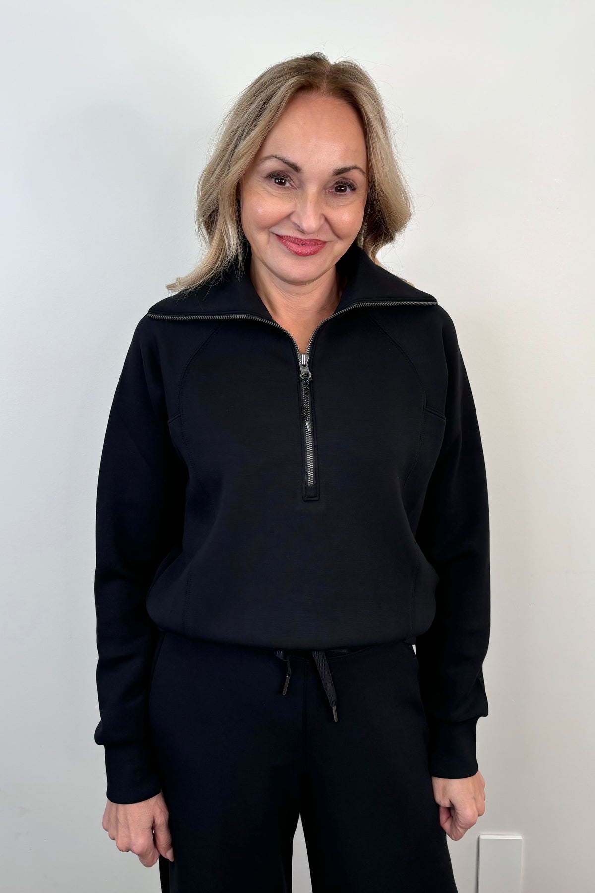 Spanx Air Essentials Half Zipper Sweatshirt in Very Black