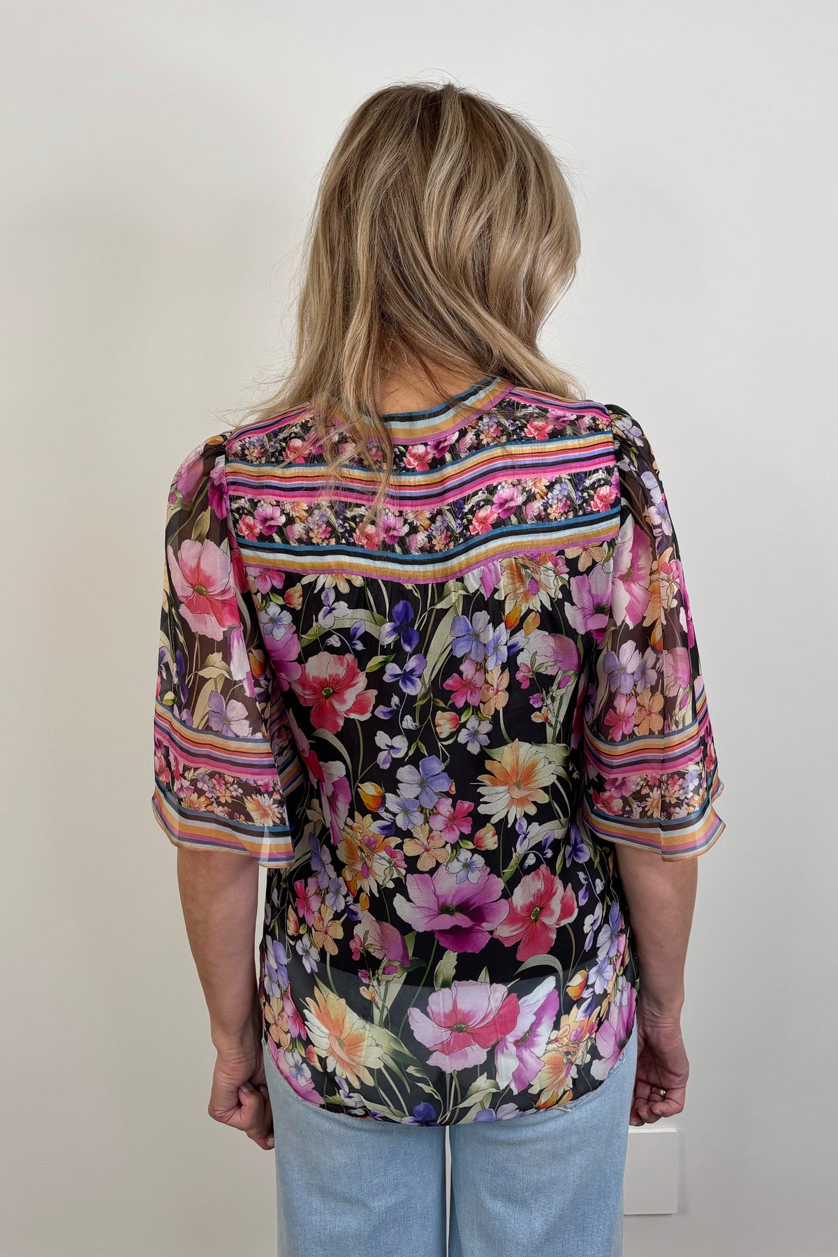 Hale Bob Briana Floral Top in Black