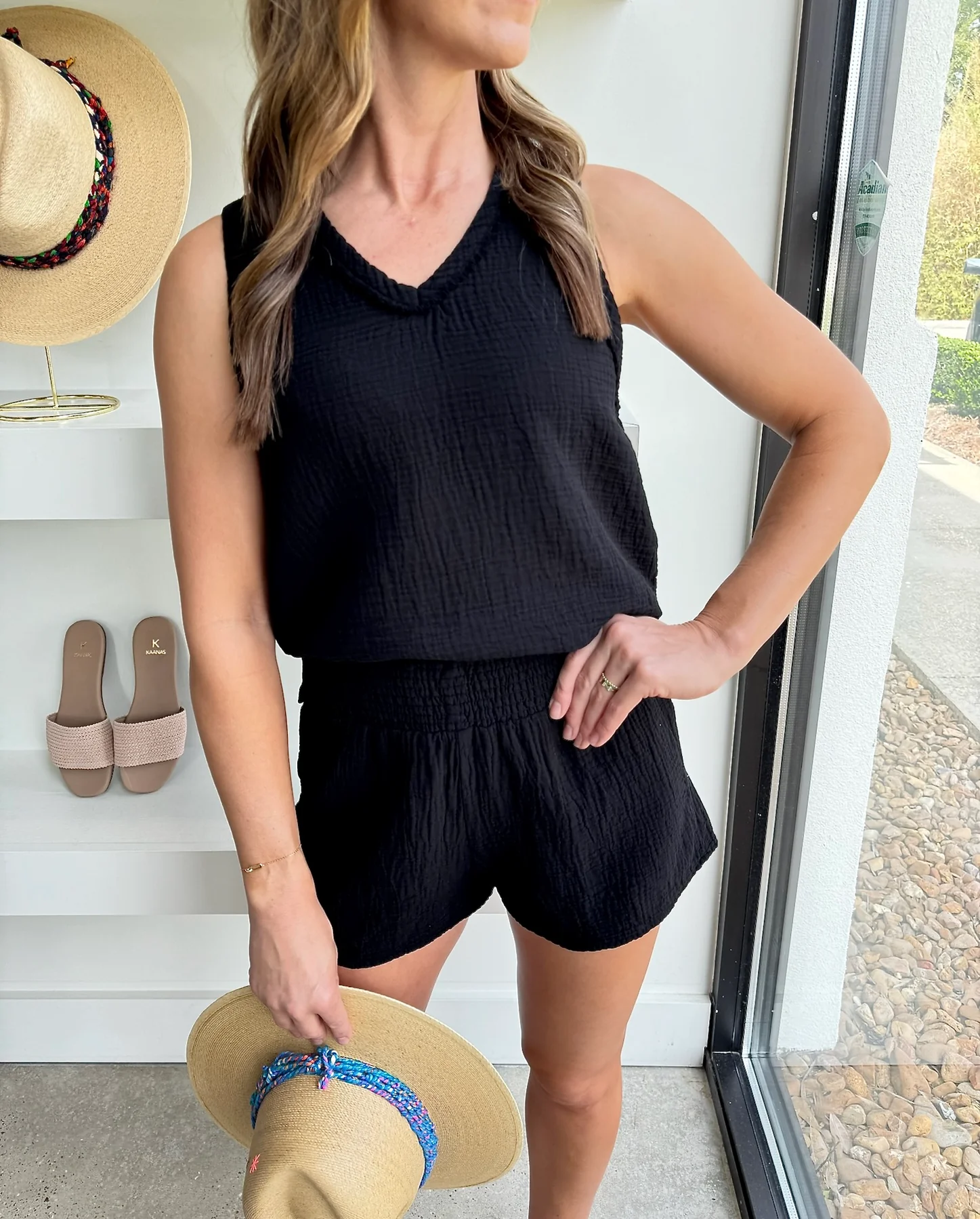 Bobi V Neck Raw Edge Tank in Black - Size XS Available