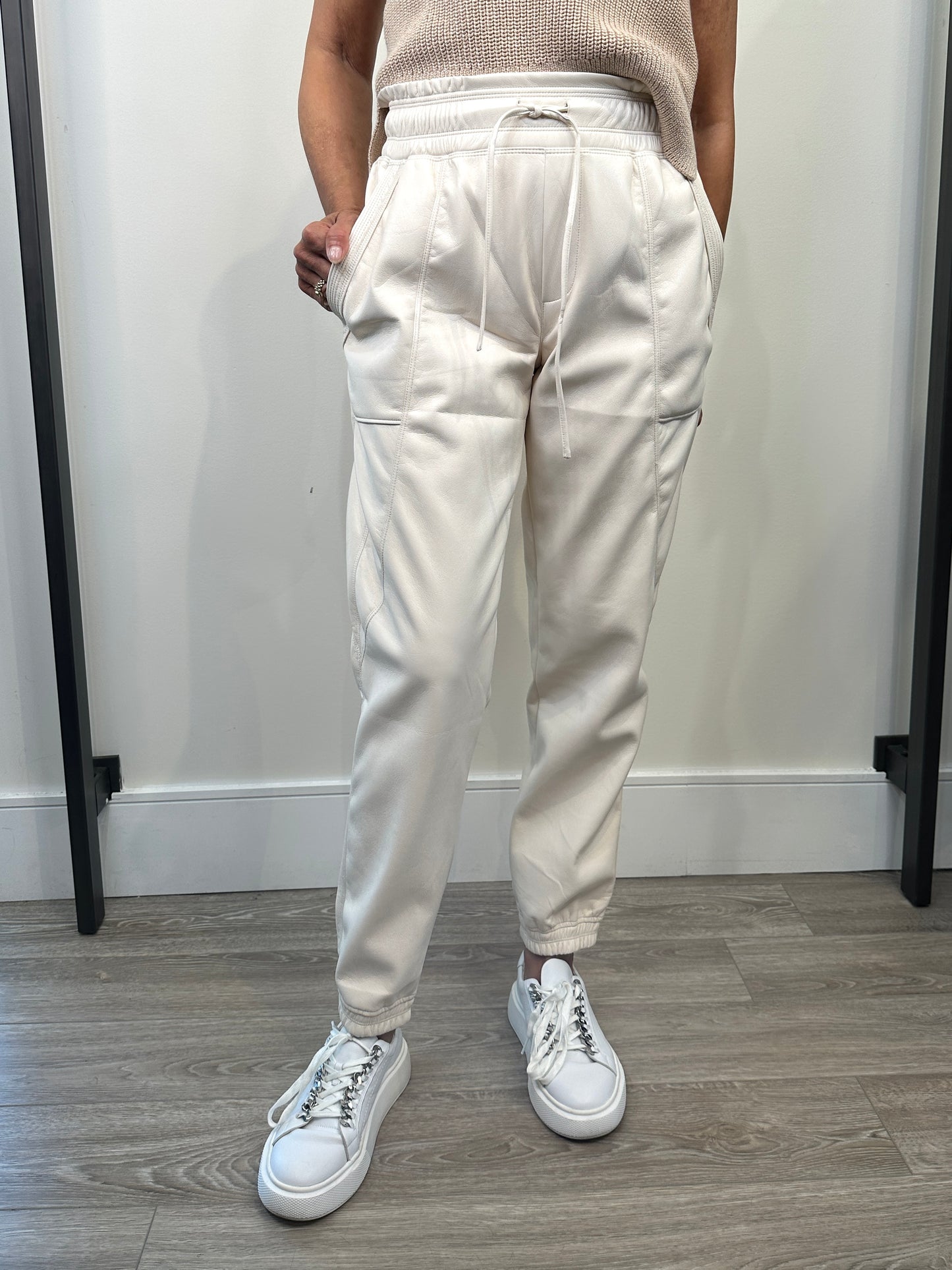Melissa Nepton Faux Leather Jogger in Cream