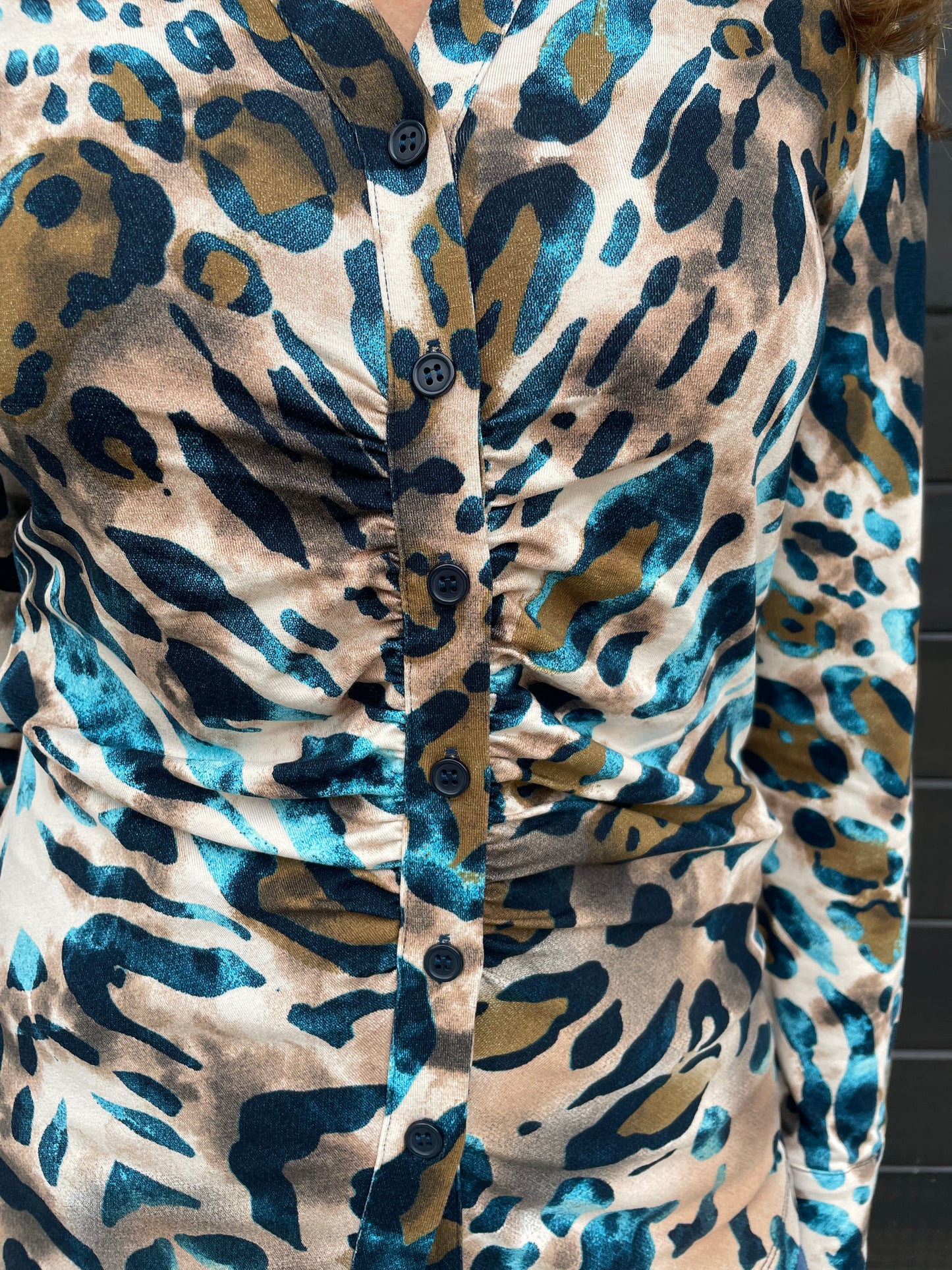 Esqualo Jersey Rouch Front Leopard Print Top - Size XL Available