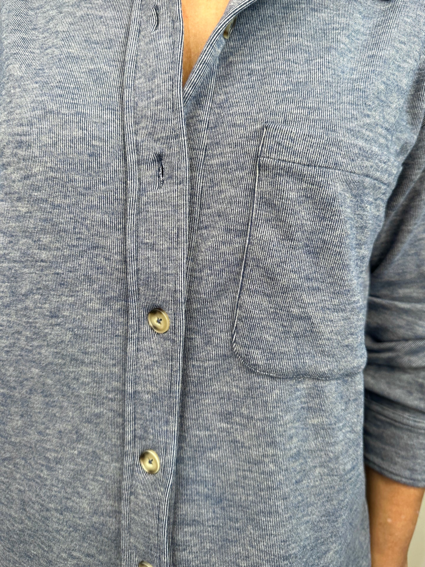 Bobi Button Front Collar Shirt Jacket in Blue