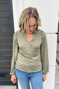 Esqualo Modal Modern Jersey Top in Army Green - Size XS Available