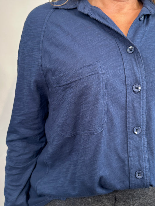 Bobi Button Front Raglan Top in Coast