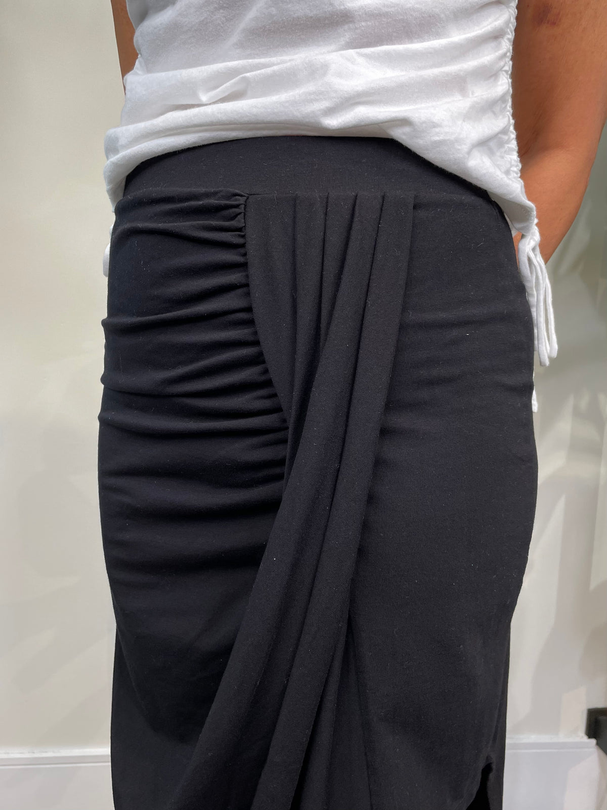 Bobi Draped Detail Midi Skirt
