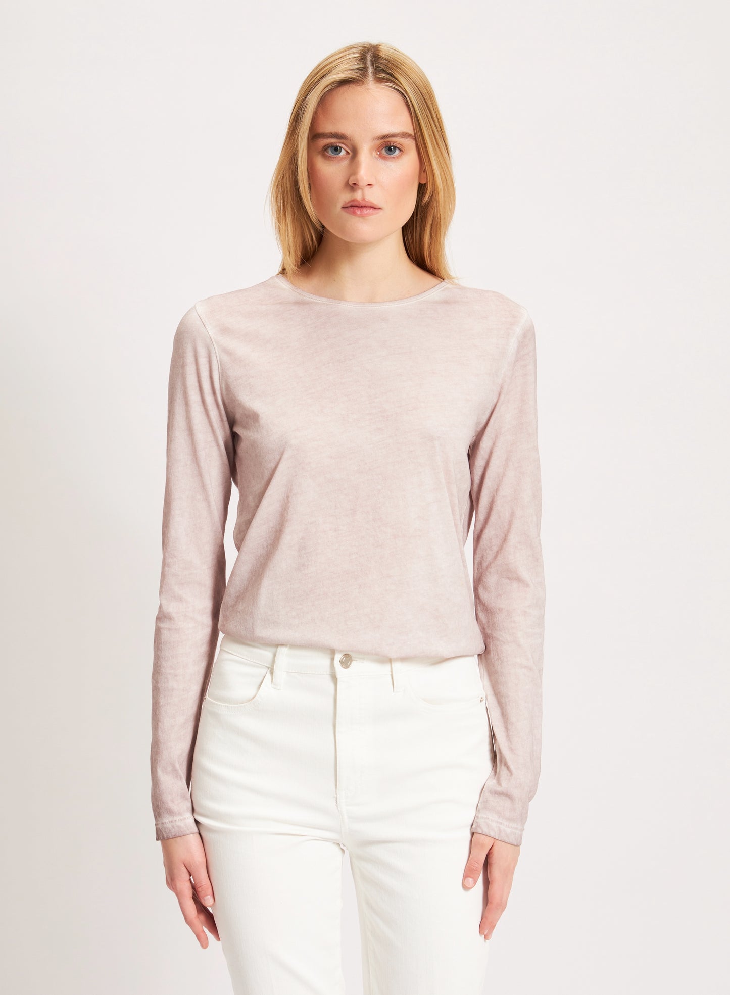Patrick Assaraf Sublime Classic Crew Long Sleeve Tee in Natural