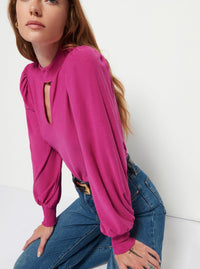 Nation Shelby Cut Out Long Sleeve Tee in Miss Magenta