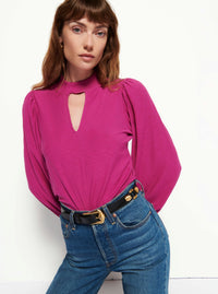 Nation Shelby Cut Out Long Sleeve Tee in Miss Magenta
