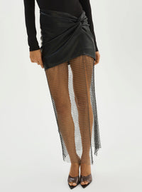 La Marque Salome Fishnet and Faux Leather Skirt
