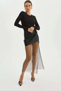 La Marque Salome Fishnet and Faux Leather Skirt