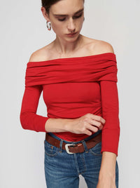 Nation Abana Draped Off The Shoulder Top in Heartbeat Red