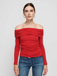 Nation Abana Draped Off The Shoulder Top in Heartbeat Red