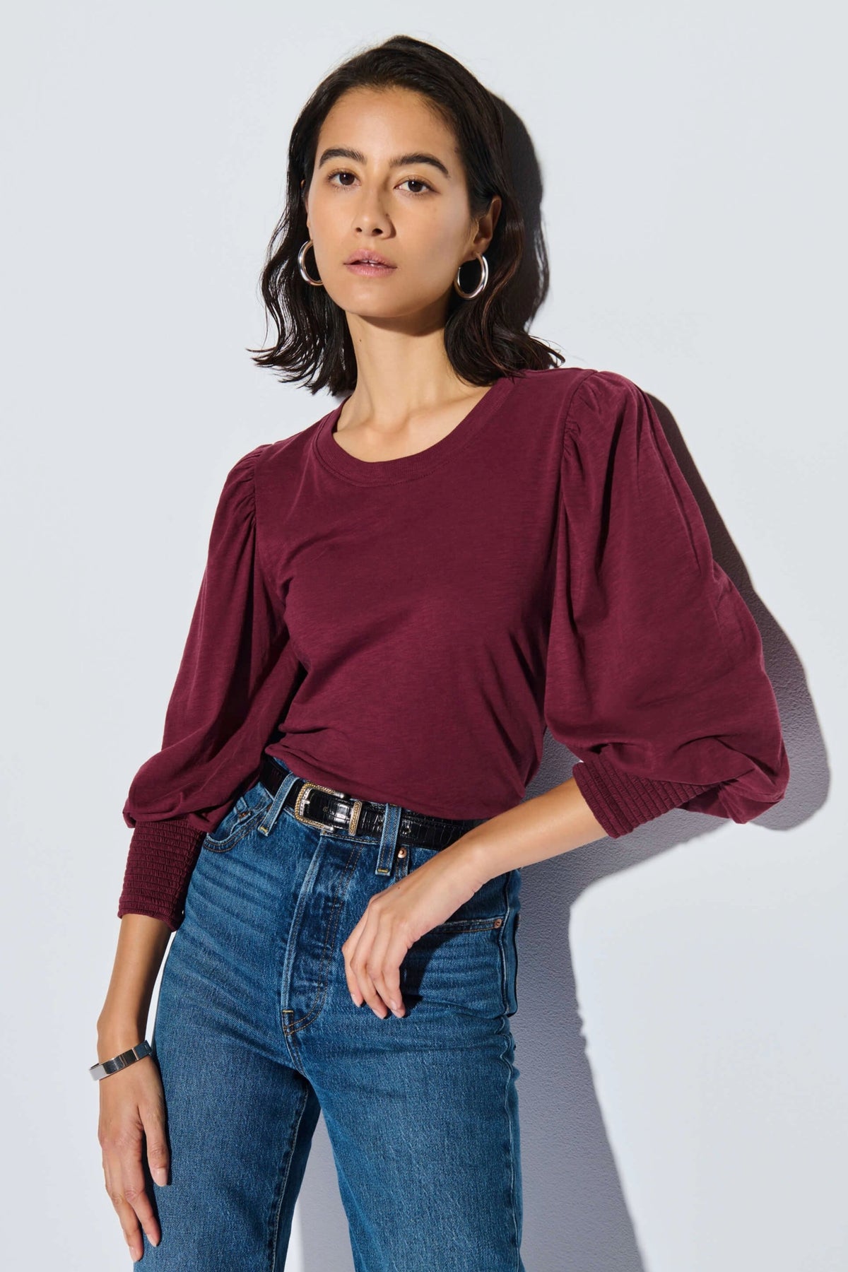 Nation Loren Peasant Tee in Bordeaux