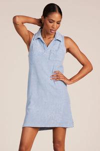 Bobi Cotton Terry Cloth Sleeveless Collar Dress in Water