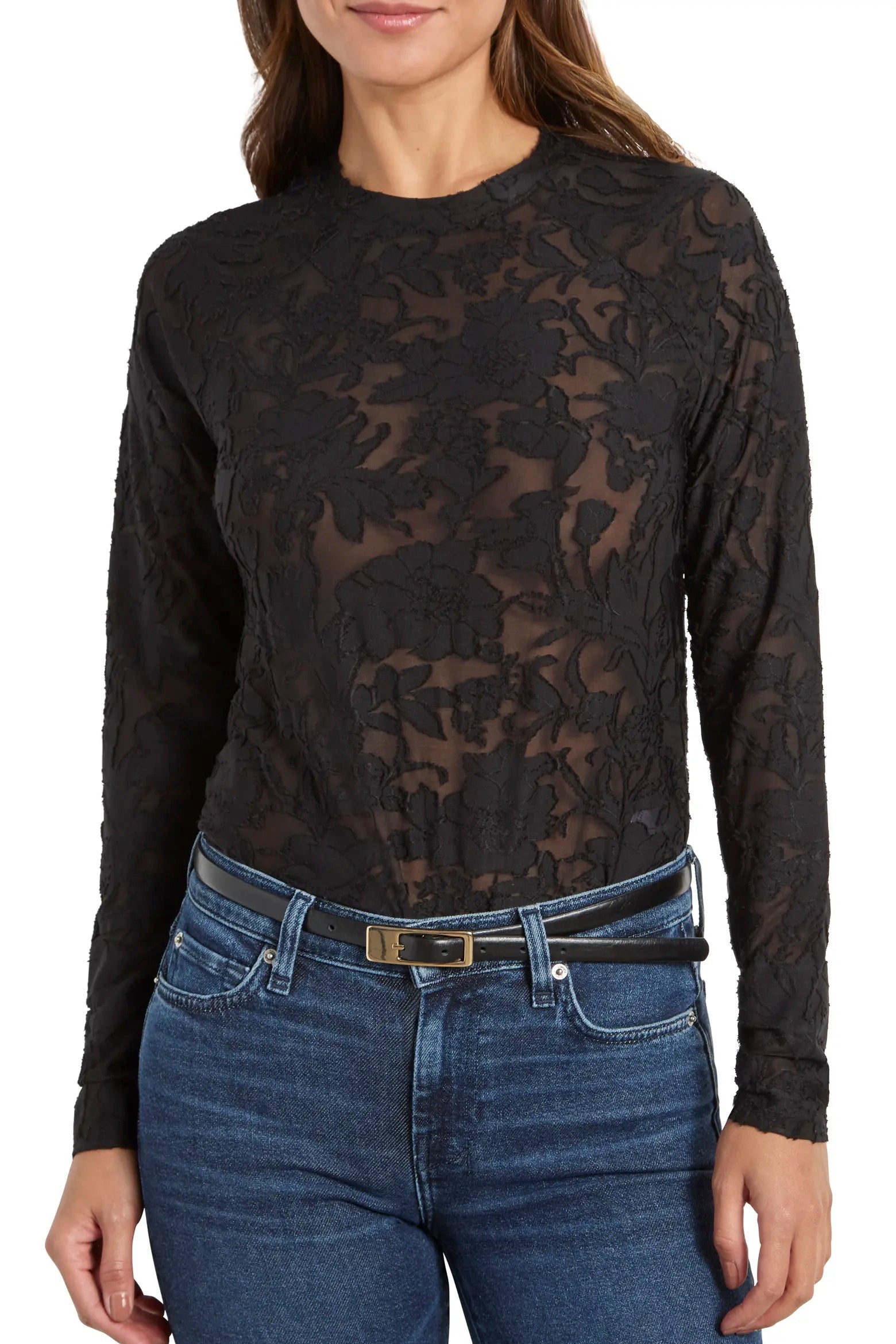 Splendid Cecelia Floral Long Sleeve Tee in Black