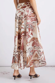 Marella Ospite Linen Printed Midi Skirt