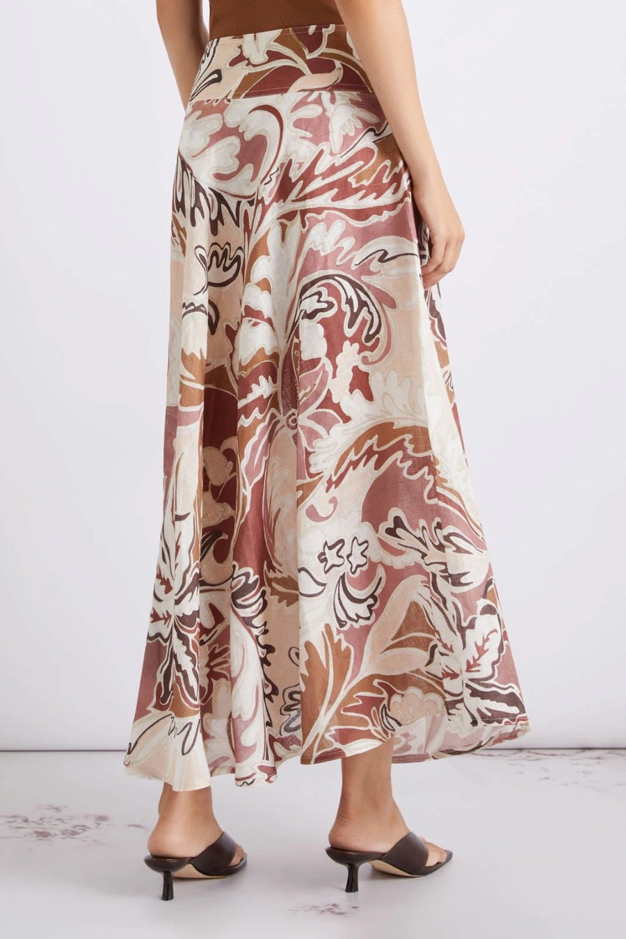 Marella Ospite Linen Printed Midi Skirt