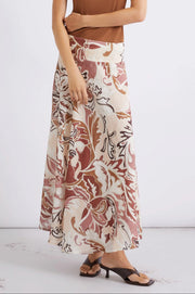 Marella Ospite Linen Printed Midi Skirt