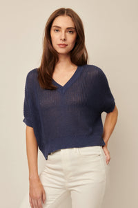 Line Piper Knit Short Sleeve V-Neck Sweater in Current