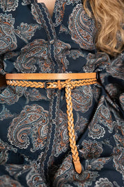 women's skinny leather belt , braided, square buckle