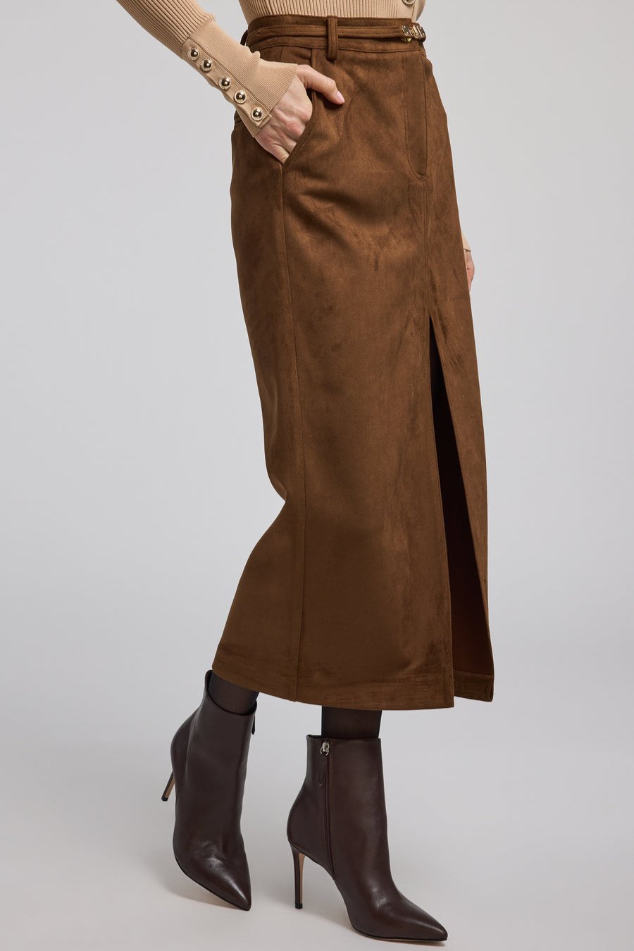 Generation Love Medina Belted Vegan Suede Skirt