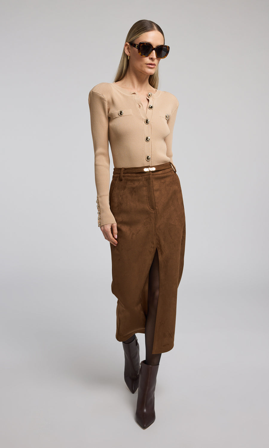 Generation Love Medina Belted Vegan Suede Skirt - Size 10 Available