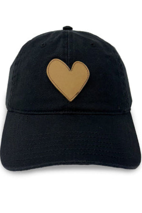 Black cap with a brown heart on a white background